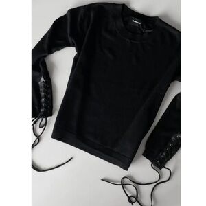 The Kooples black wool sweater with tie sleeve detail, size 2, NWT